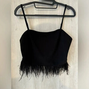 Miami Black Feather Trim Crop Top